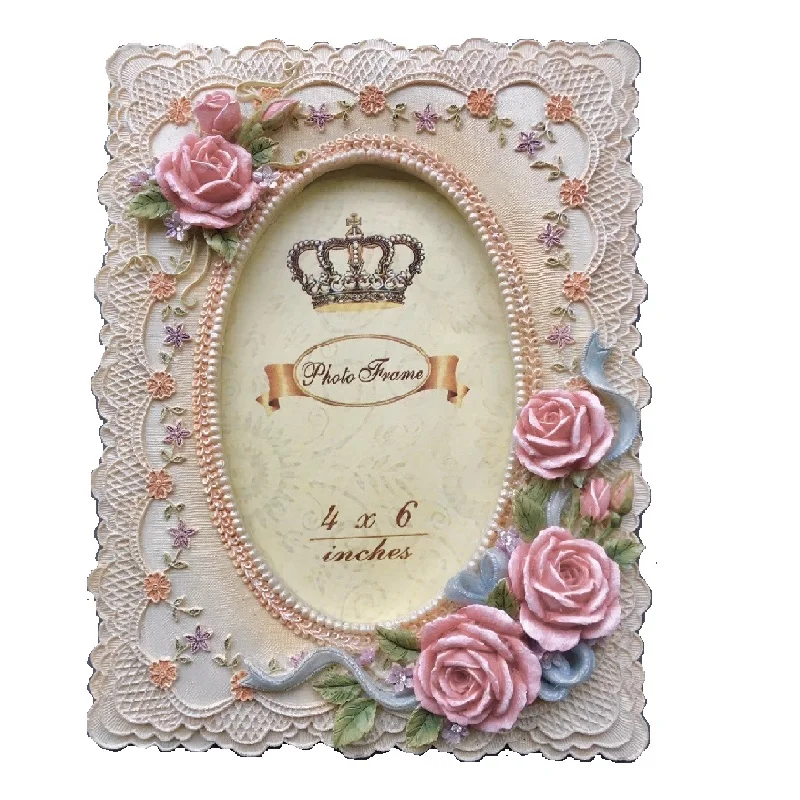 

Embossed Lace Resin Rose 6-Inch Picture Frame Desktop Home Decoration Crafts