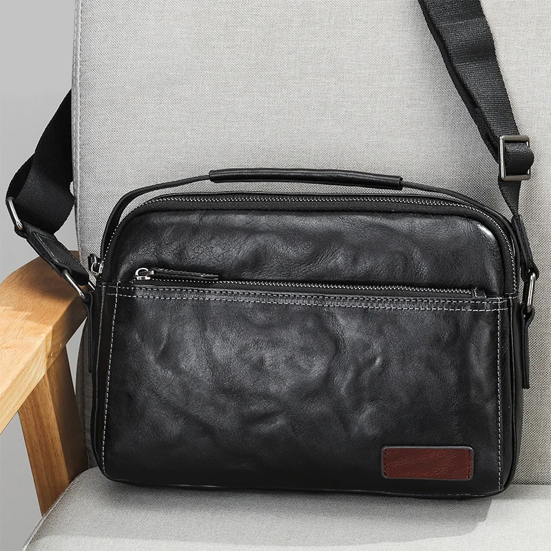 

Handbag Men's Brand Shoulder Design Bag Fashion Leather Business Genuine Black For Man Commuter Bag Diagonal