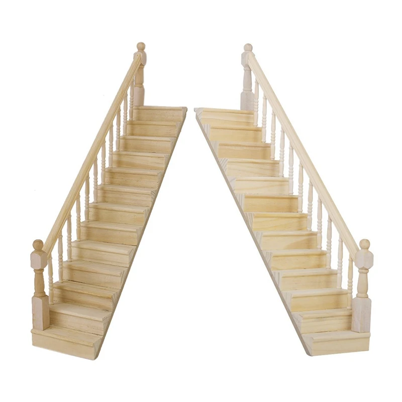 

NEW-2Pcs 1:12 деревянная лестница с правым/левым поручнем, предварительно собранный 45-градусный наклон