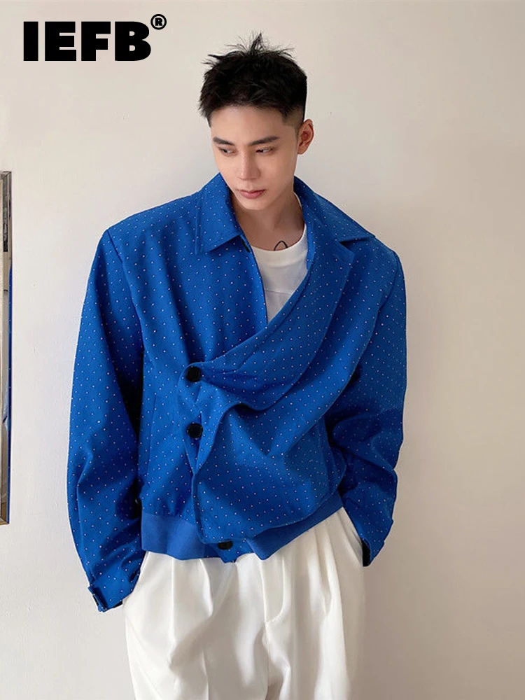 

IEFB Diamond Design Blue Jacket 2022 New Spring Loose Lapel Irregular Single Breasted Niche Tide Oversized Short Coat 9A1107