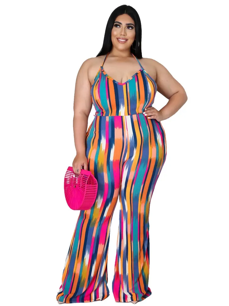 

Flare Pants Jumpsuit Women Lace Up Backless Empire Rompers Bodysuits 2022 Summer New Fashion Tie Dye Print Casual Sexy Jumpsuits