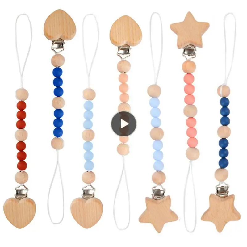

Wooden Beaded Pacifier Chain Wooden Teethers Toy Wooden Beaded Beech Pacifier Chain Anti-lost Pacifier Clip Nipple Clip Chian