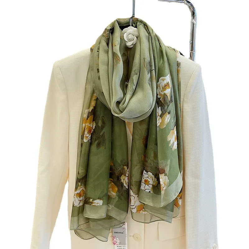 

2023 Long Silk Scarf Shawl Wraps New Female Print Beach Stoles Hijab Pashmina Bufanda Folral Head Scarves Women Soft Neckerchief