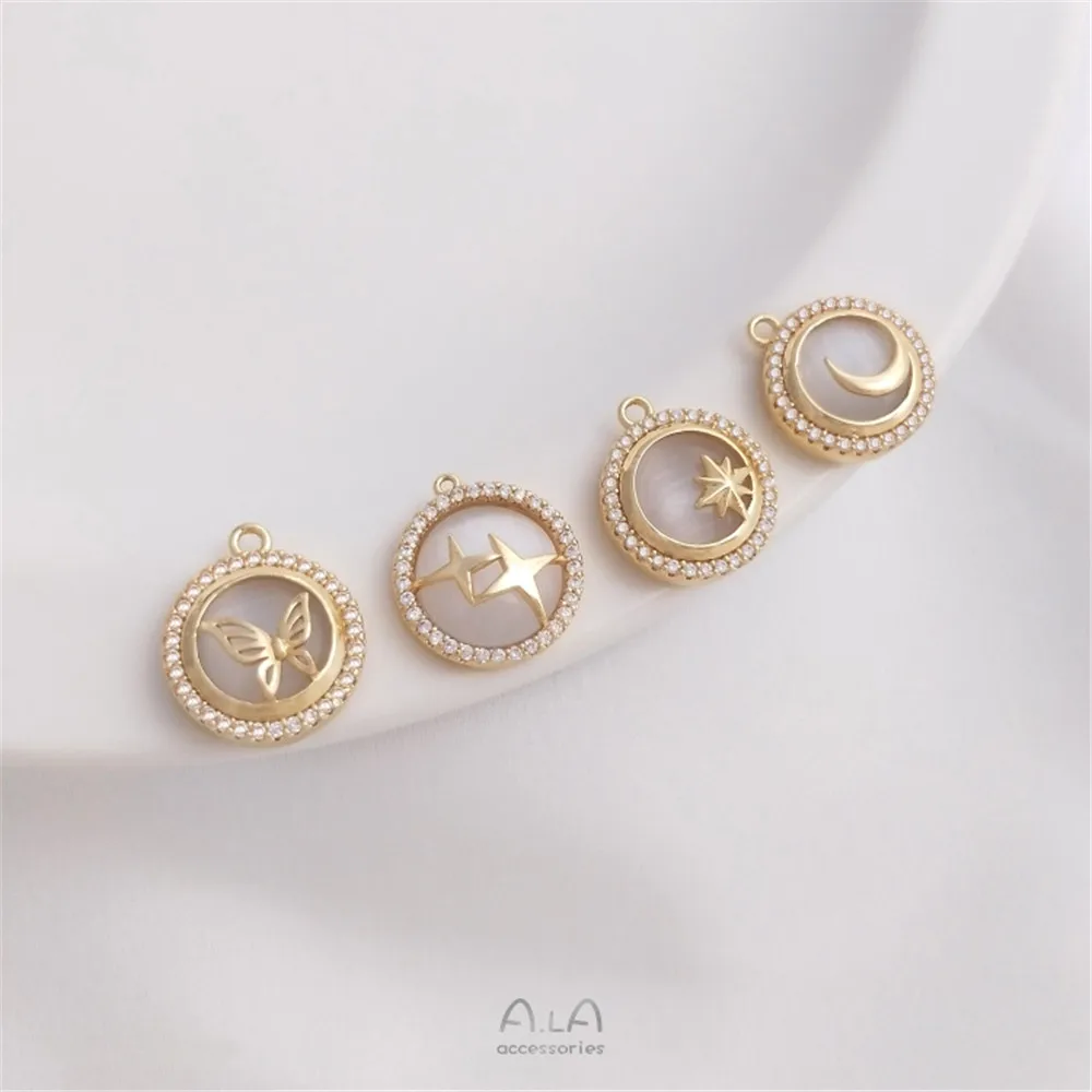 

14K gold plated zirconium plated opal Star System Pendant Star Moon Butterfly DIY necklace pendant