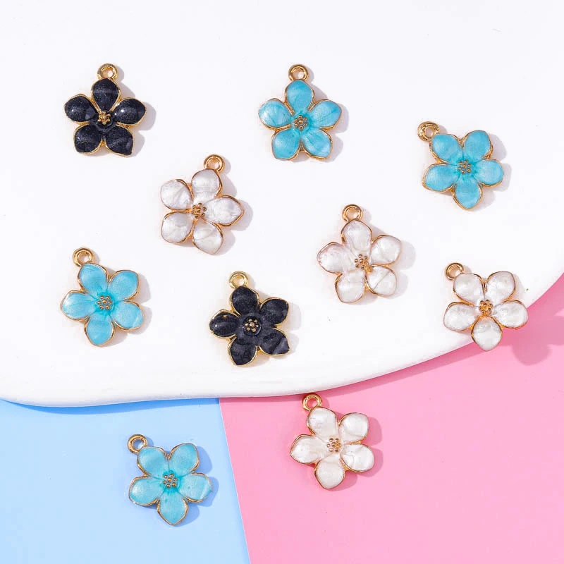 

10Pcs Enamel Cherry Blossom Charm For Jewelry Making Fashion Earring Pendants Necklace Bracelet Accessories Diy Finding 14x16mm