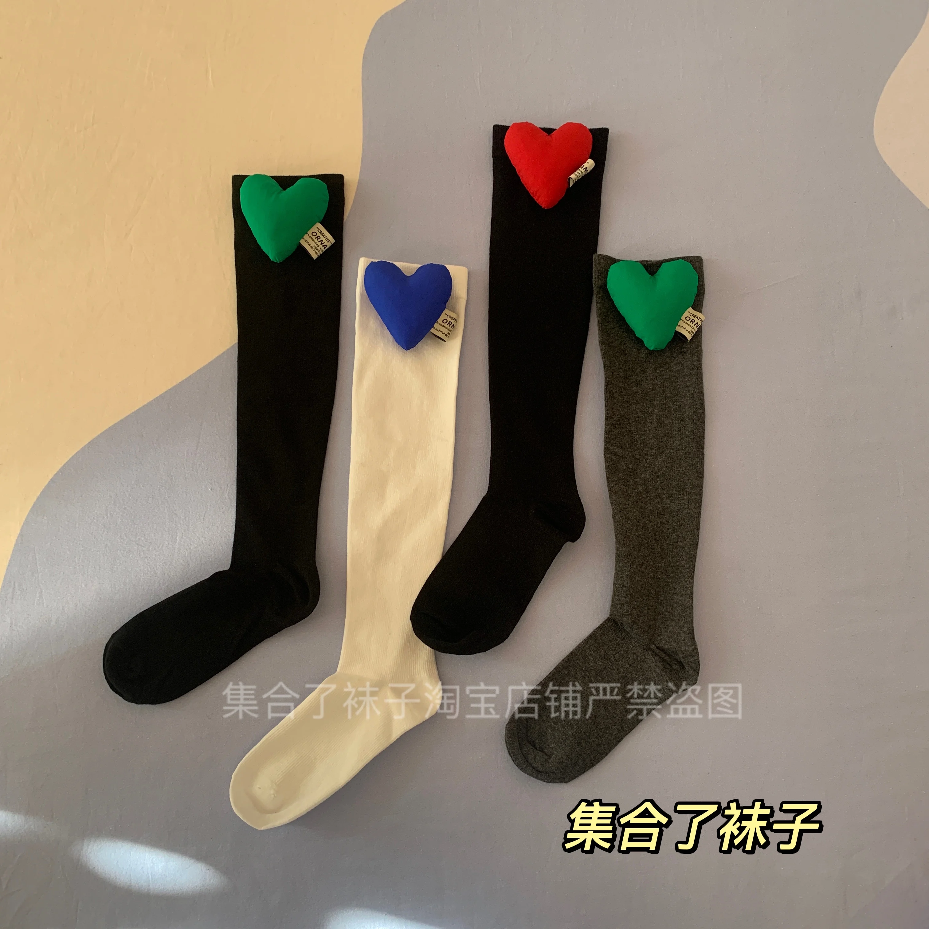 Original Manual Sewing Heart Cute Age Reducing JK Calf Stockings Four Seasons Wear Candy Color Personality Middle Tube Socks