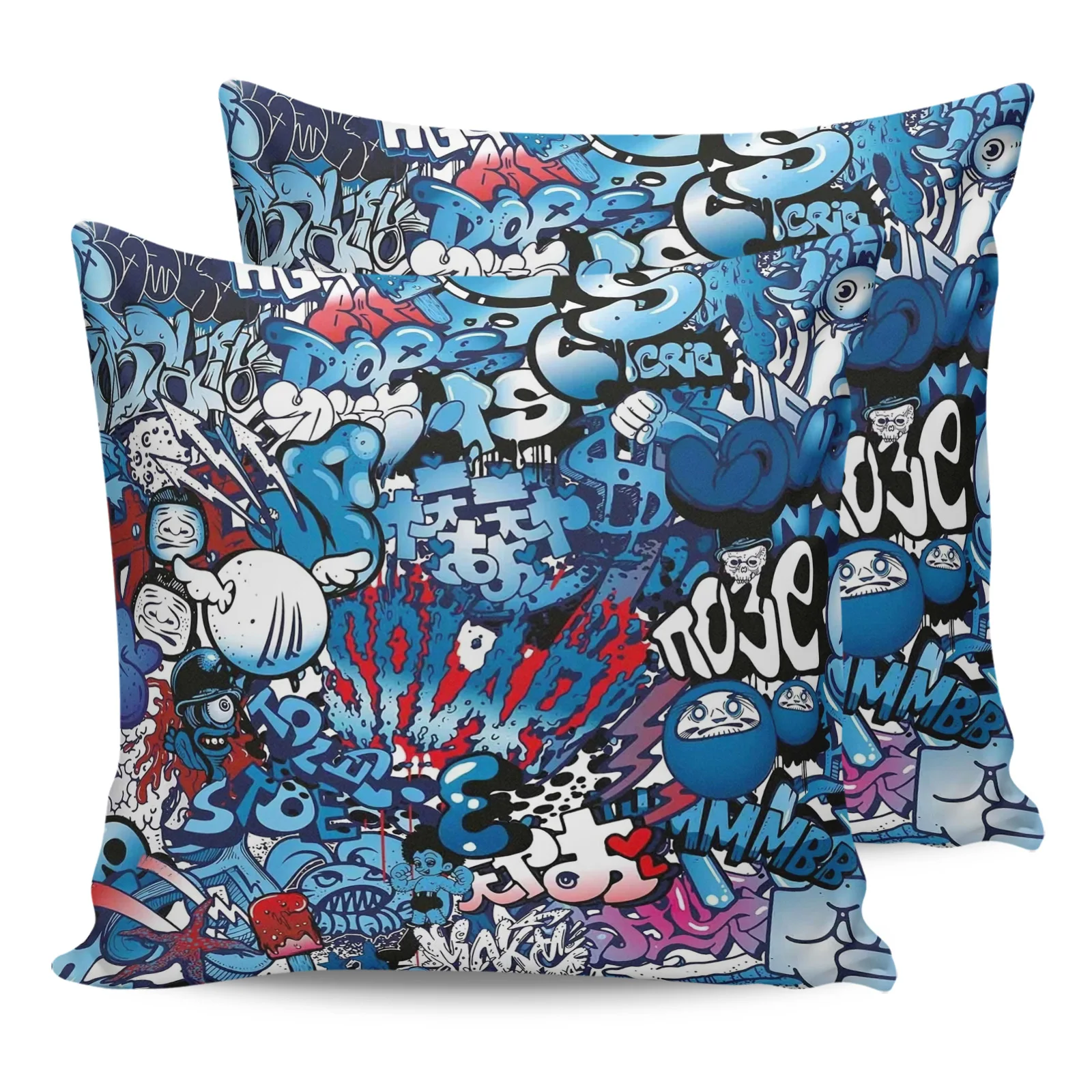 

2PCS Pillowcases Blue Explosion Punk Graffiti Cushion Cover Home Bedding Living Room Decorative Couch Throw Pillow Case