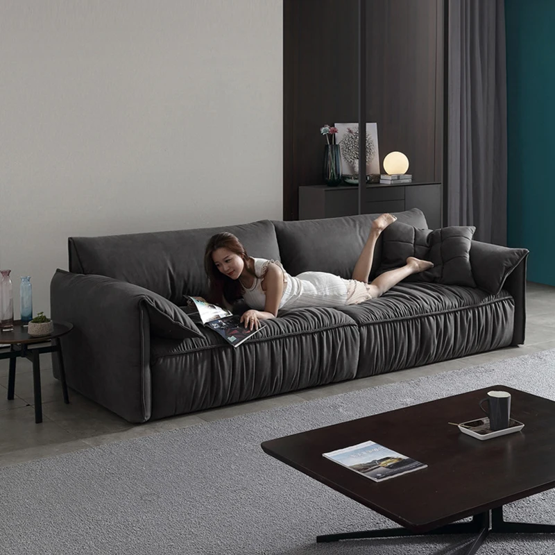

Minimalist fabric sofa Nordic style size apartment living room sofa three-person down technology cloth sofa