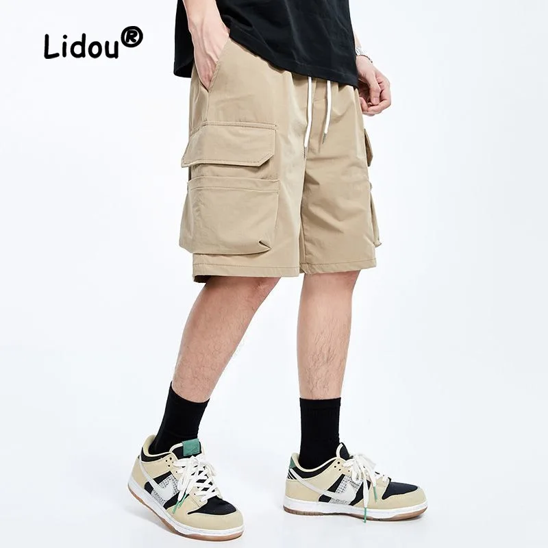 Men's Fashion Large Pocket Solid Color Cargo Shorts New Classic Loose Street Casual Straight Cylinder All-match Broad Leg Short