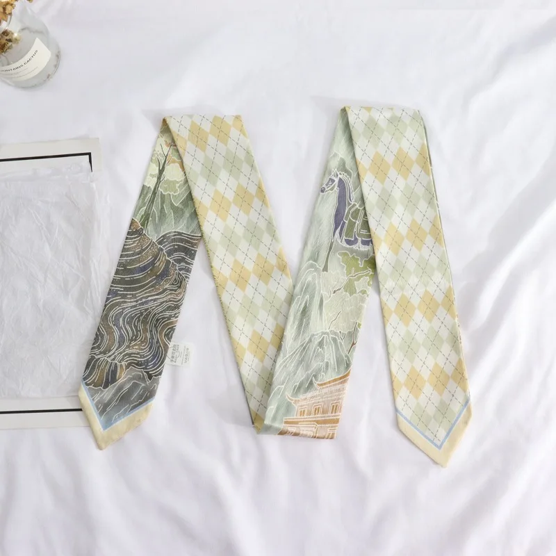 

New Summer Design Skinny Spring Scarf Retro Print Women Bag Scarves Neckerchief Silk Scarf For Ladies