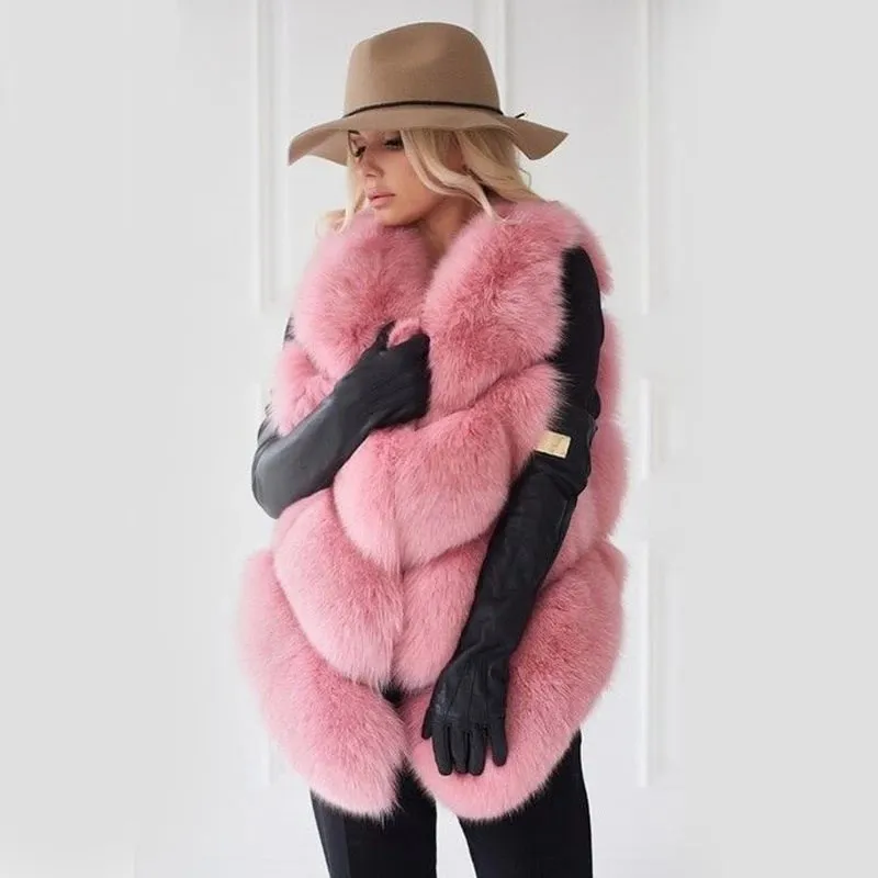 Luxury Real Fox Fur Vest Women Real Natural Fox Fur Vest Coat Real Fox Fur Jacket Fashion Warm Thicken Fur Outwear For Women 7XL