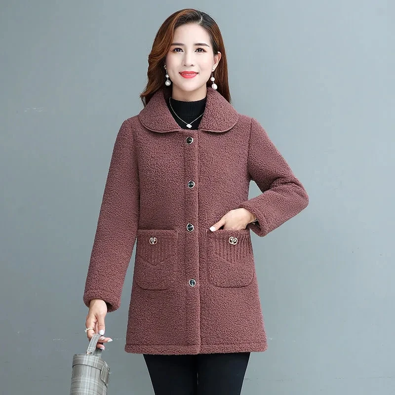 Faux Lamb Wool Coat Womens 2022 Autumn Winter New Fashion Loose Grain Sheep Shearling Jacket Large Size Long Fur One Outerwear