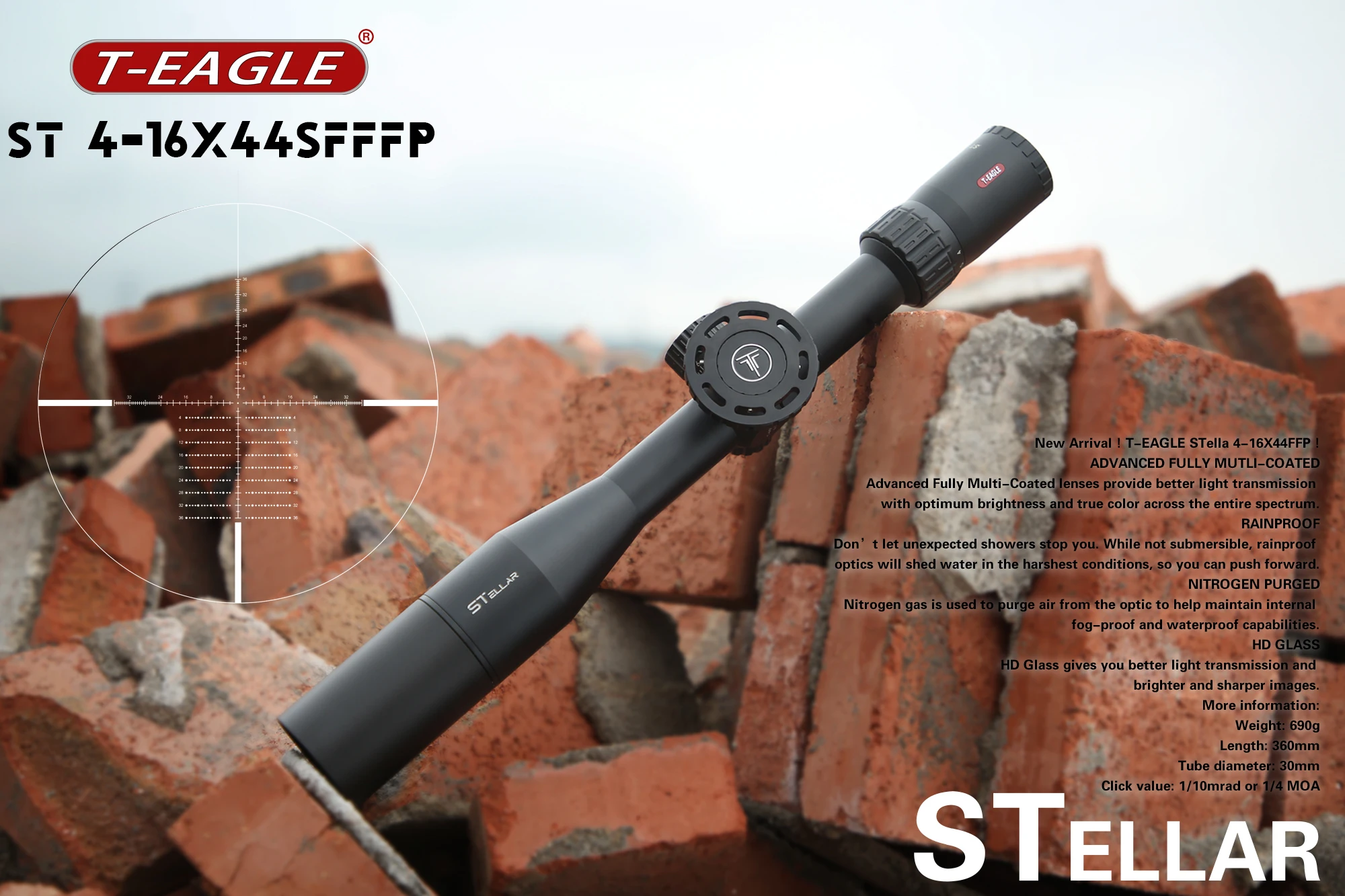 Флуоресцентный оптический прицел ST 4-16X44 SFFFP для охоты, пневматического ружья, оптического коллиматора, страйкбола