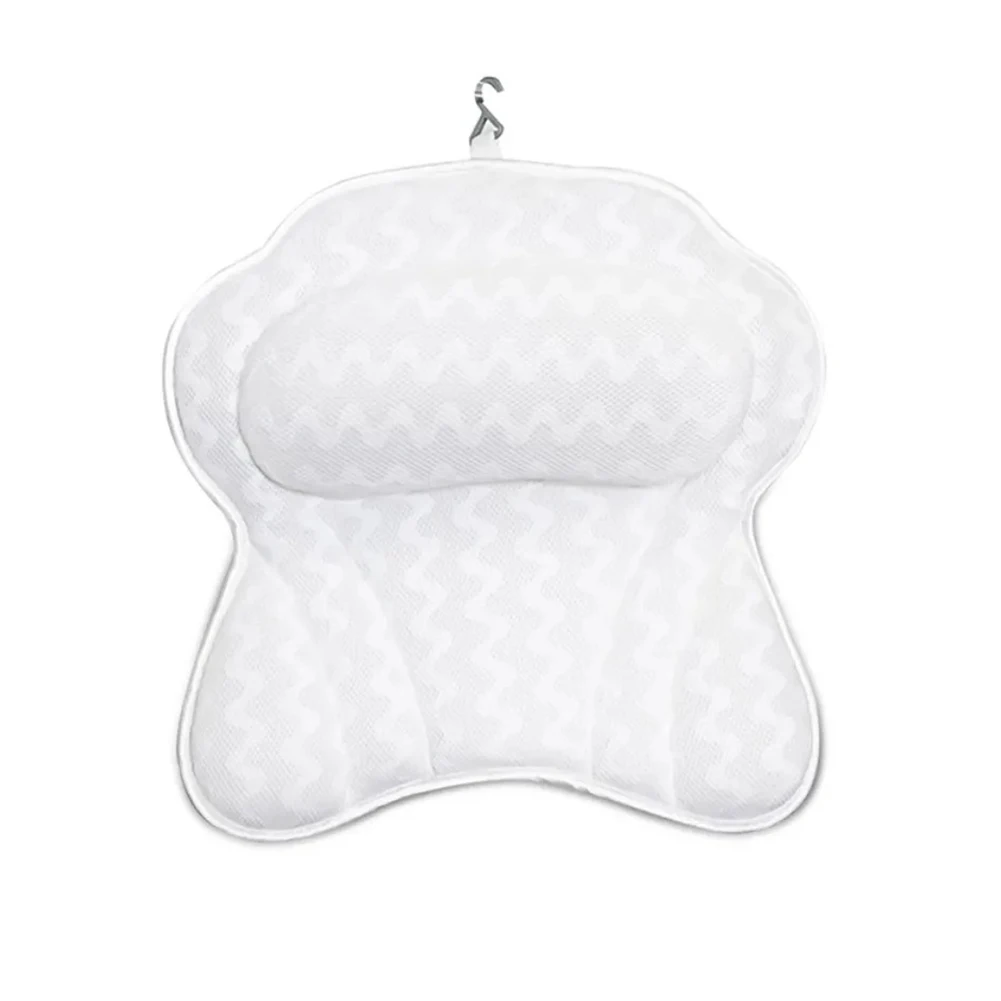 

With Hook Thick Soft For Bathtub Home Non Slip Shoulder Support Machine Washable Cushion 6 Suction Cups Bath Pillow 3D Air Mesh