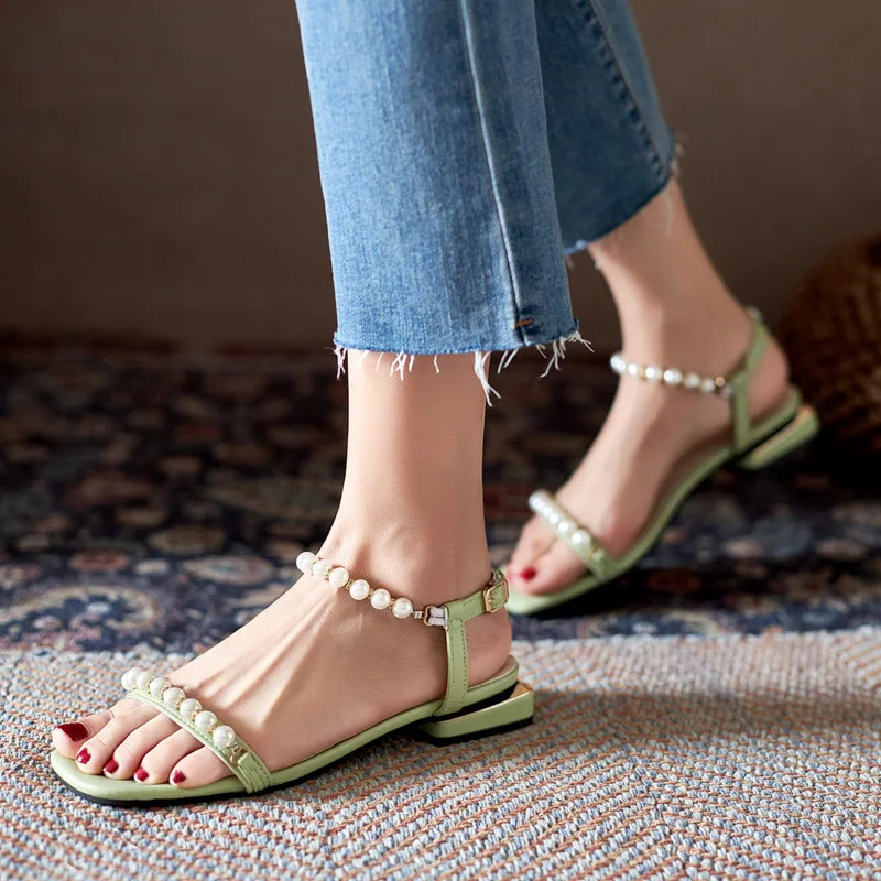 

Босоножки женские кожаные, низкие сандалии на низком каблуке, кожа, кожа, ткань, низкий каблук