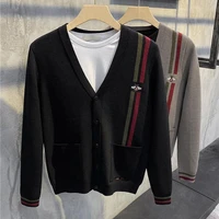 2022 new mens retro casual v neck knit jacket casual slim embroidered cardigan sweater