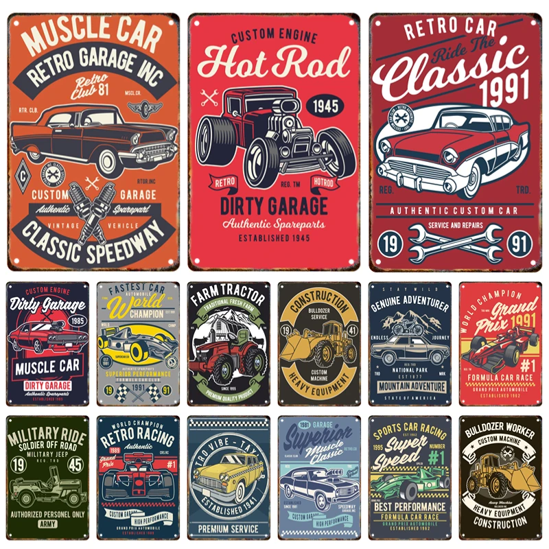 

Classic Car Metal Signage Tin Painting Vintage Car Poster Plaque Home Garage Club Wall Art Decorative Panel Mural Aesthetics