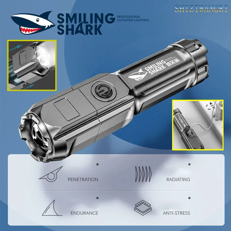 

Flashlight Outdoor Portable Home Built-in Battery Rechargeable Multi-function Torch Super Bright ABS Strong Light Focusing Led
