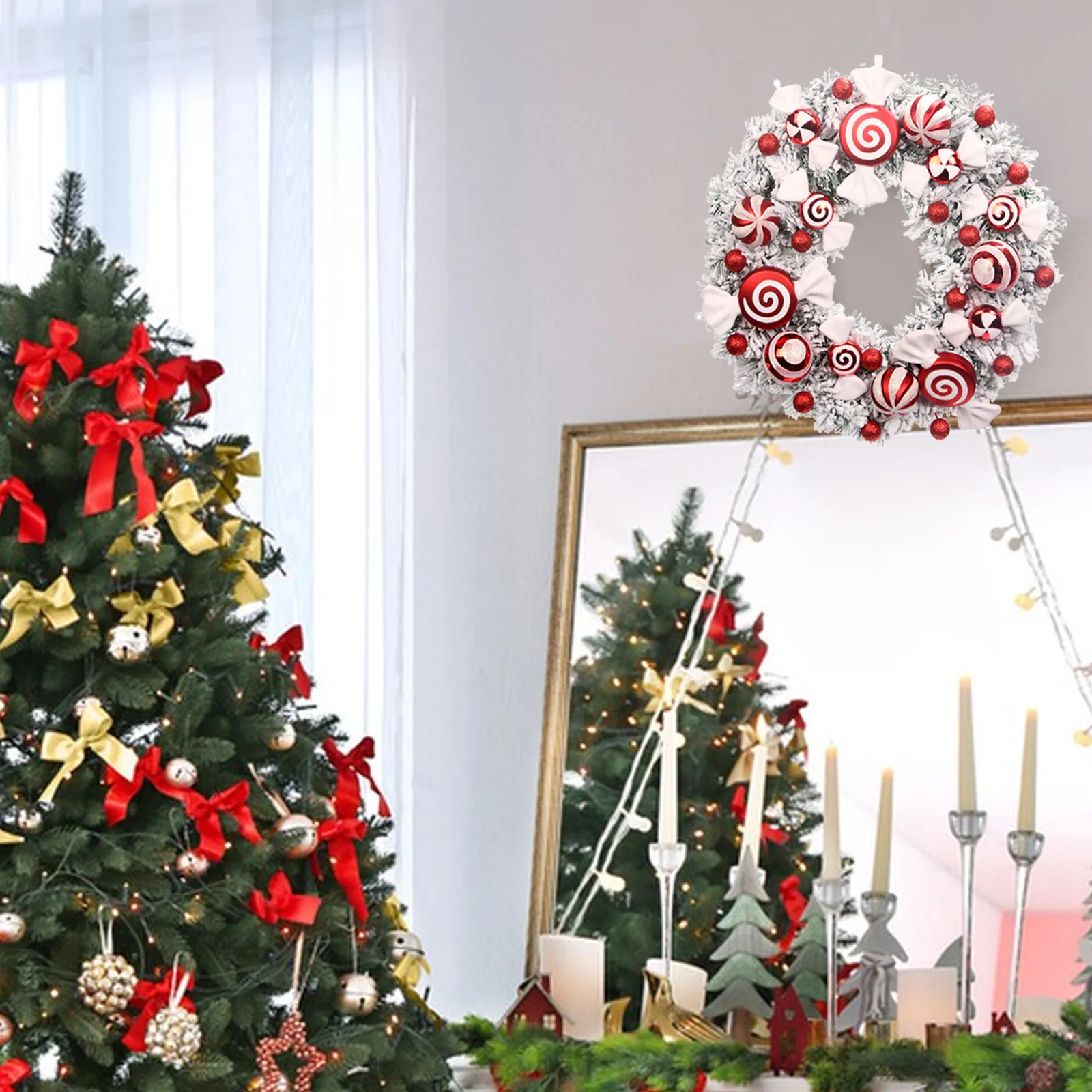 

Рождественские украшения 40 см, имитация венка, дверной подвесной реквизит, Женский Рождественский венок