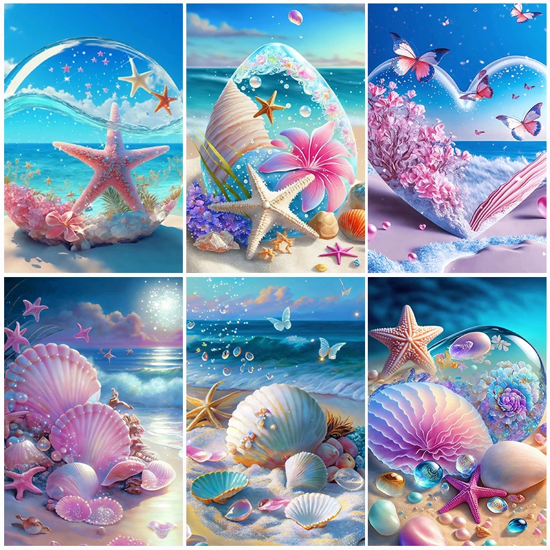 

5D Diamond Painting Fantasy Shell Seaside Scenery Diamond Embroidery Mosaic Cross Stitch Kit Girls' Bedroom Home Decoration Gift