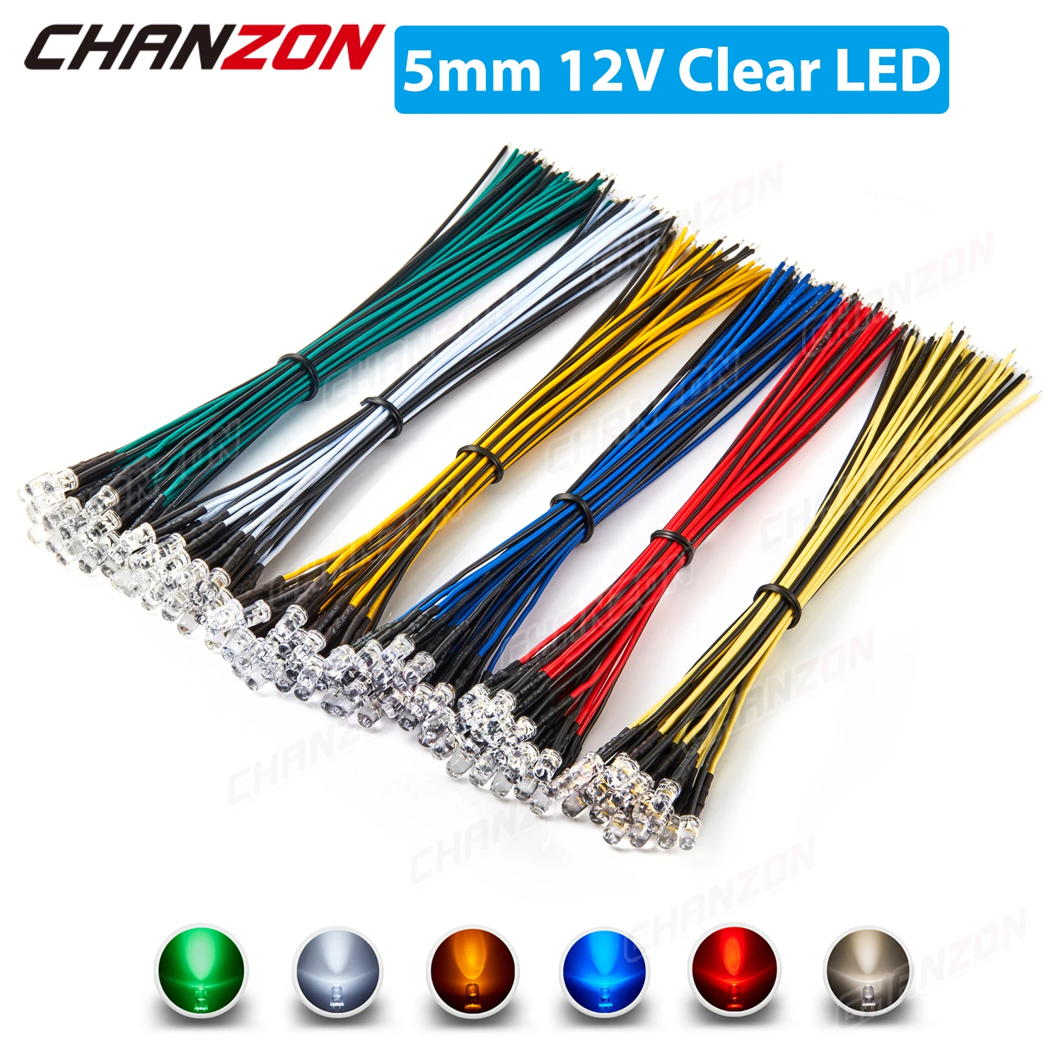 Kit de diodos LED precableados de 5mm, 12V, Blanco cálido, rojo, verde, azul, amarillo, Bombilla de Cable precableada, surtido, 120 Uds.