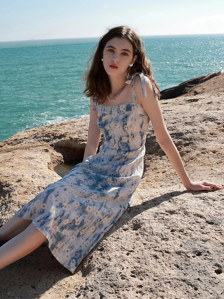 Триколор Ibudu2024 весеннее новое французское элегантное шифоновое платье с бантом и