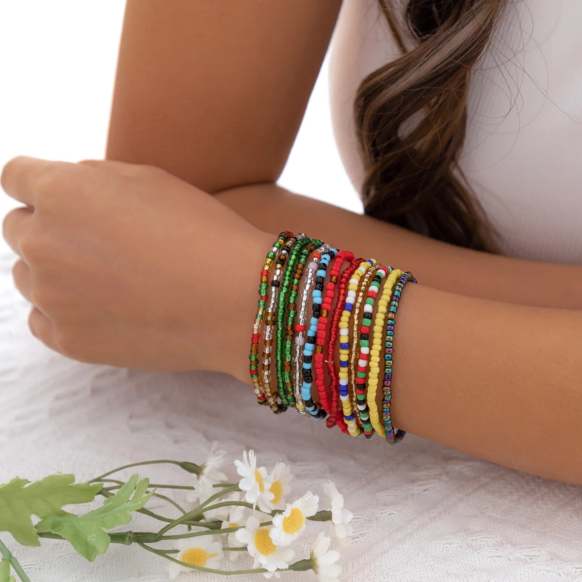 

PuRui 13pcs/set Colorful Tiny Beaded Bracelet Bohemia Acrylic Seed Beads Bangles for Women Jewelry Summer Party Accessories New