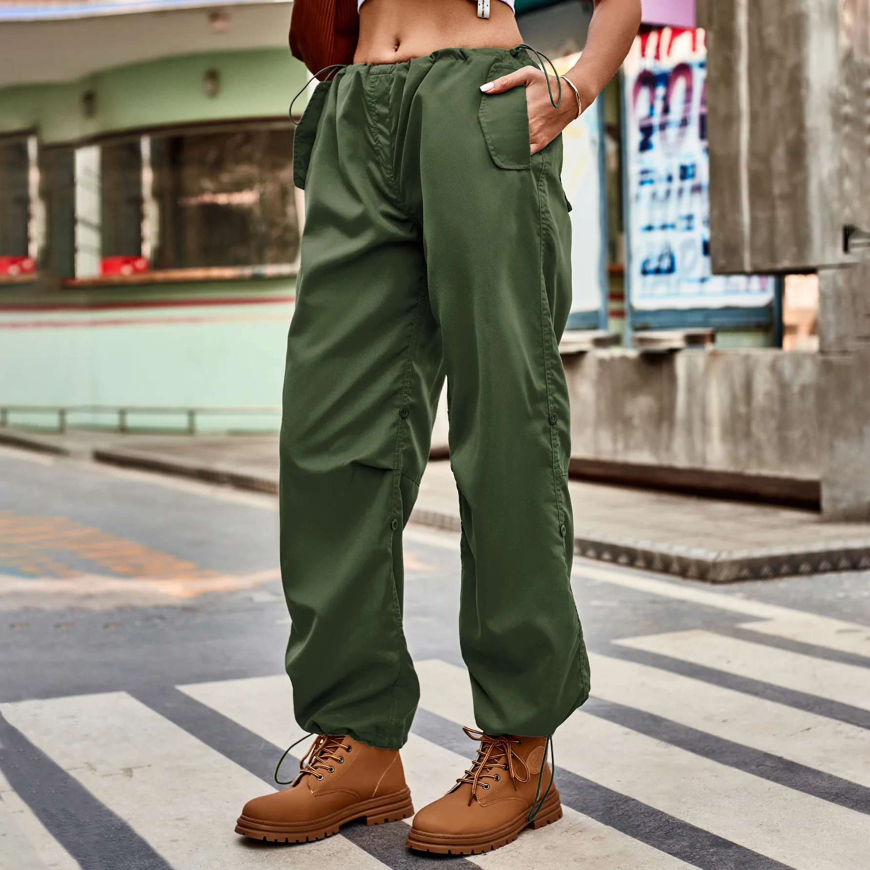 Drawstring Low Waist Y2K Cargo Pants Women Pockets Baggy Hippie Wide Leg Trousers Korean Vintage Streetwear Sweatpant Pants