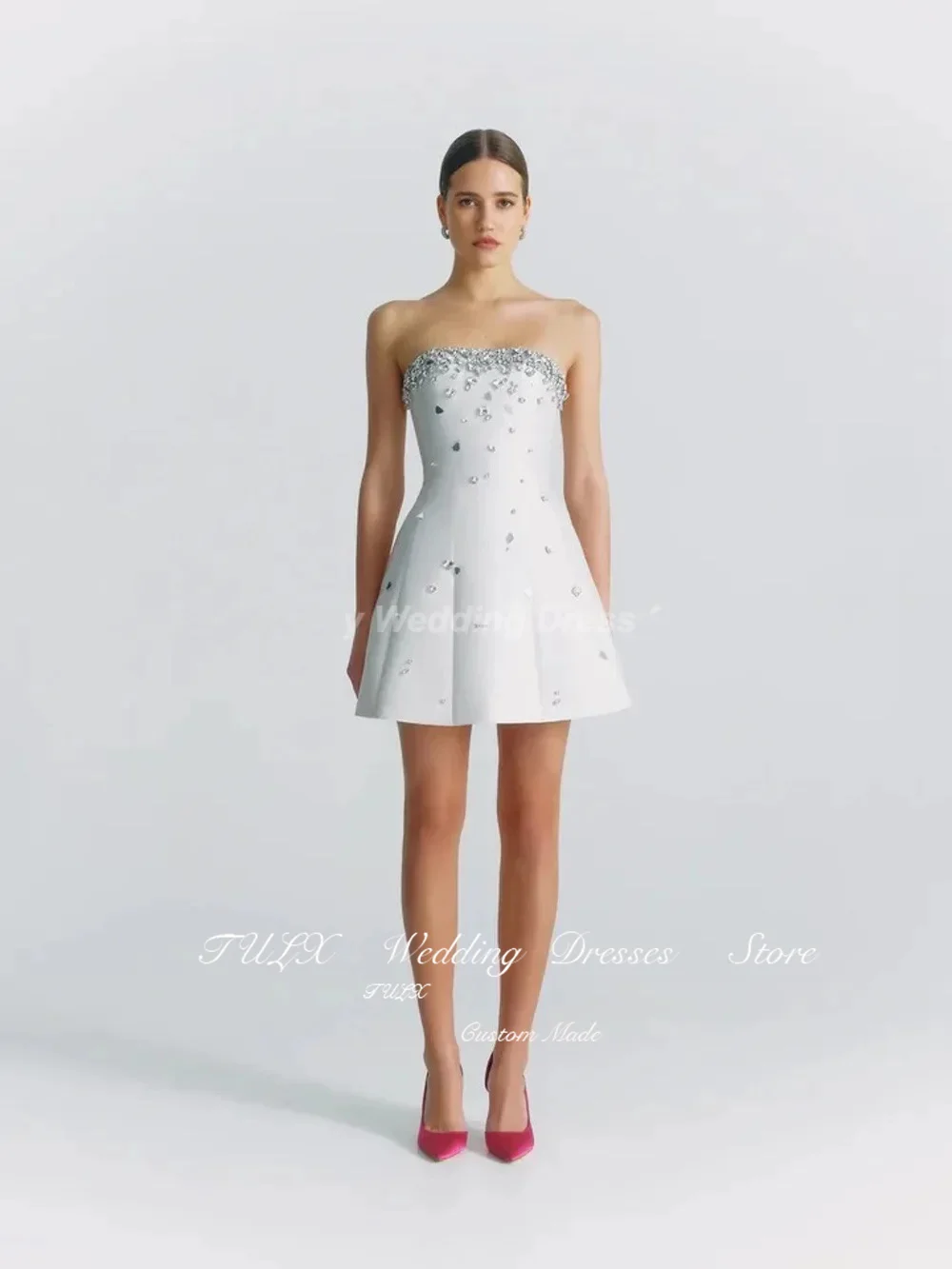 Блестящие бриллиантовые Короткие Выпускные женские платья без бретелек