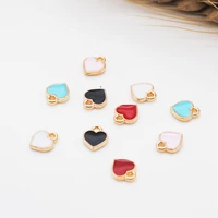 50pcslot fashion small heart shape enamel charms 78mm gold color tone oil drop diy bracelet floating charms