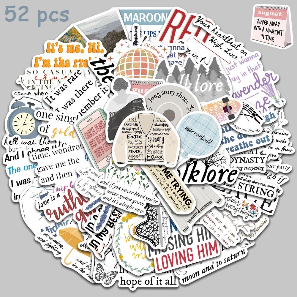 10/52Pcs Hot Singer Hot Singer Taylor Allison Swift Folklore Stickers Laptop Bagagli Chitarra Skateboard Frigo Graffiti Sticker