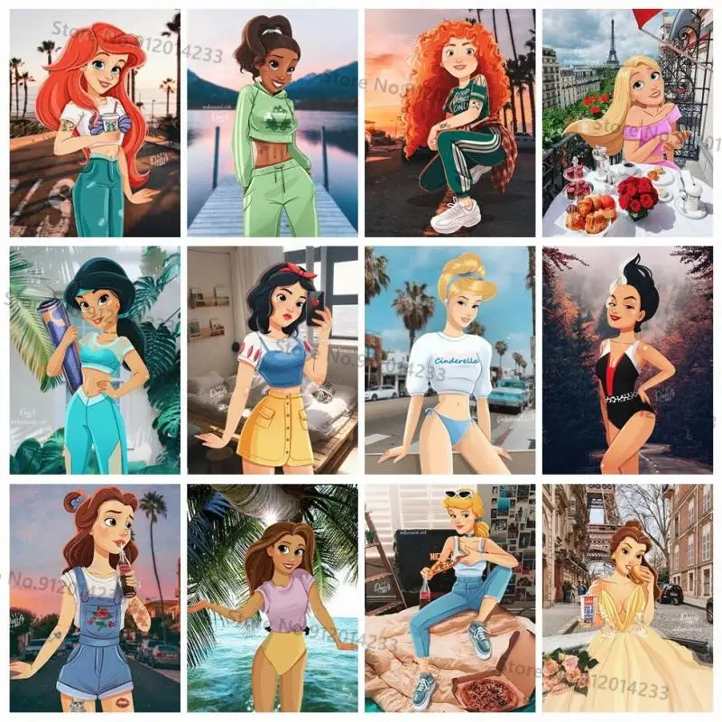 

Алмазная живопись «сделай сам», Диснеевские принцессы, повседневная одежда, красивая Бриллиантовая вышивка 5D, бриллиантовая картина, фотоп...