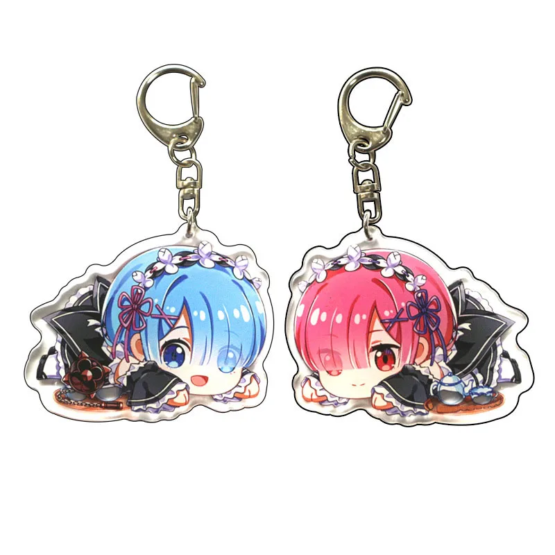 

1 Pcs Cute Anime Re:Life In A Different World From Zero Keychains Rem Ram Emilia Double Sided Acrylic Pendant Keyrings Toys