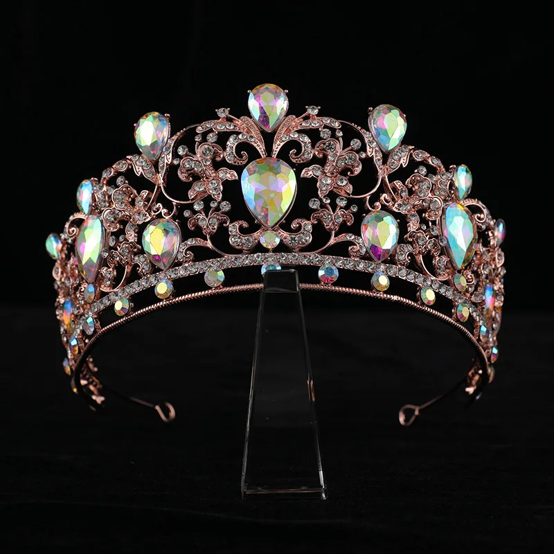 

Baroque Luxury Vintage AB Color Crystal Bridal Tiaras And Crowns Women Rhinestone Party Pageant Diadem Wedding Hair Accessories