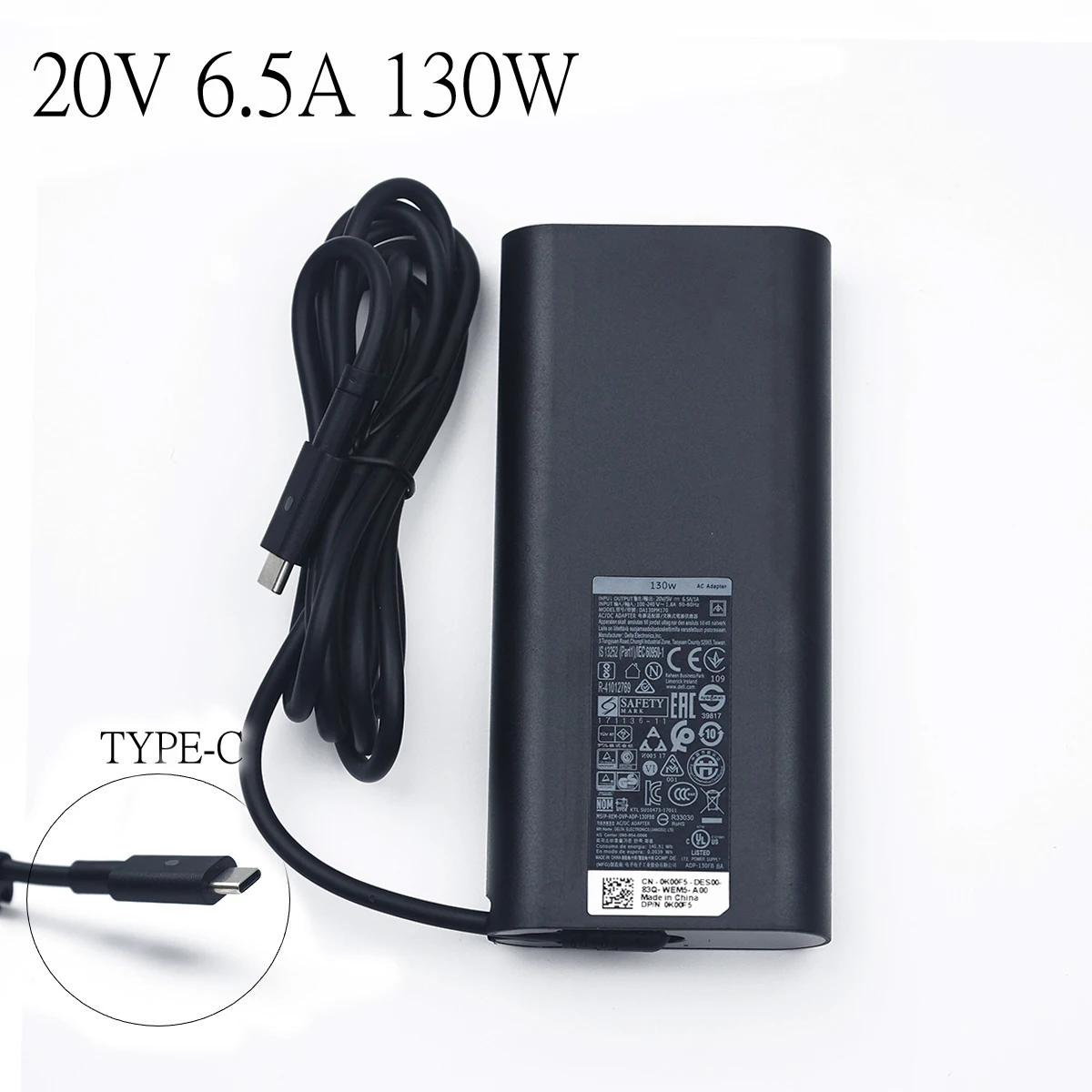 New 130W Usb-c Type C 20V 6.5A Laptop Charger For Dell XPS 1