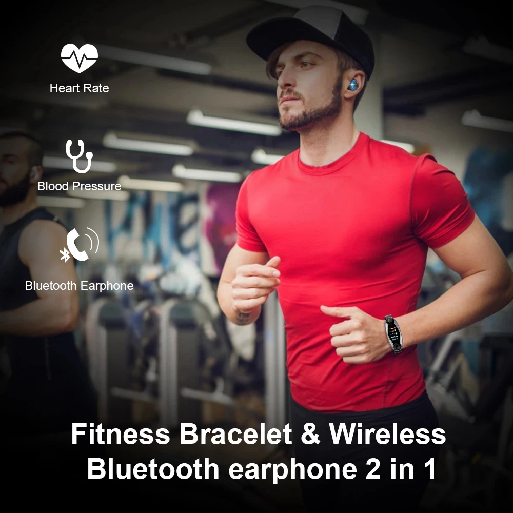 2 In 1 Heart Rate Blood Pressure Monitor Bracelet Waterproof Sport T90 Smart Watch Wireless Bluetooth Earphones Smartwatch enlarge