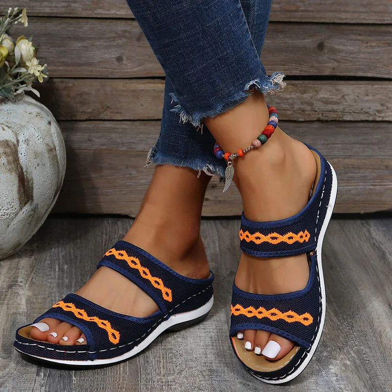 

Ladies Loafers Summer Women's Open Toe Sandals Non-slip Knitted Mesh Retro Platform Casual Outdoor Slippers Womens Shoes