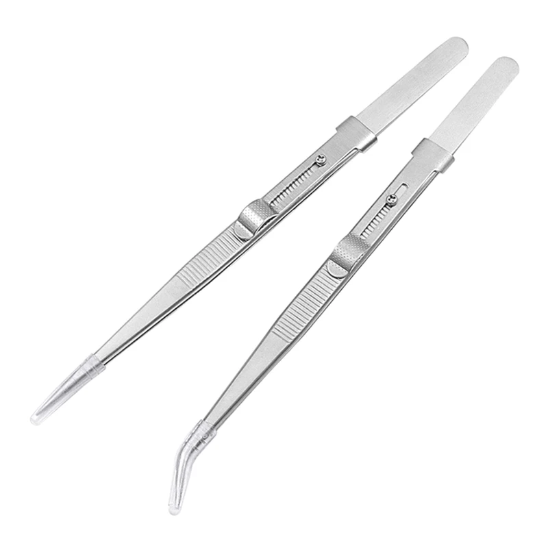 

94PD Soldering Tweezer Fine Point Tip Straight Tweezer & Locking Curved Tip Precision Tweezer for Jewelry Makeing Craft 2 Pcs