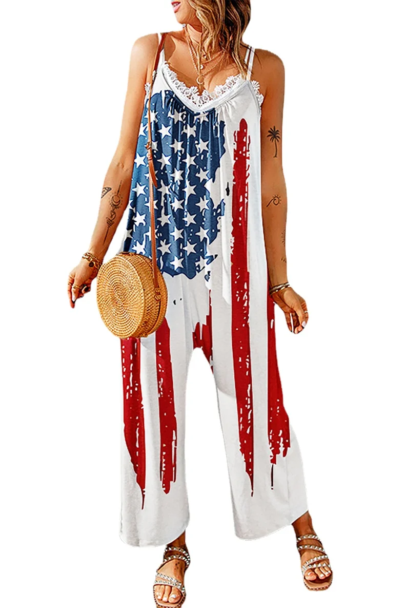 

Комбинезон женский летний с V-образным вырезом и принтом