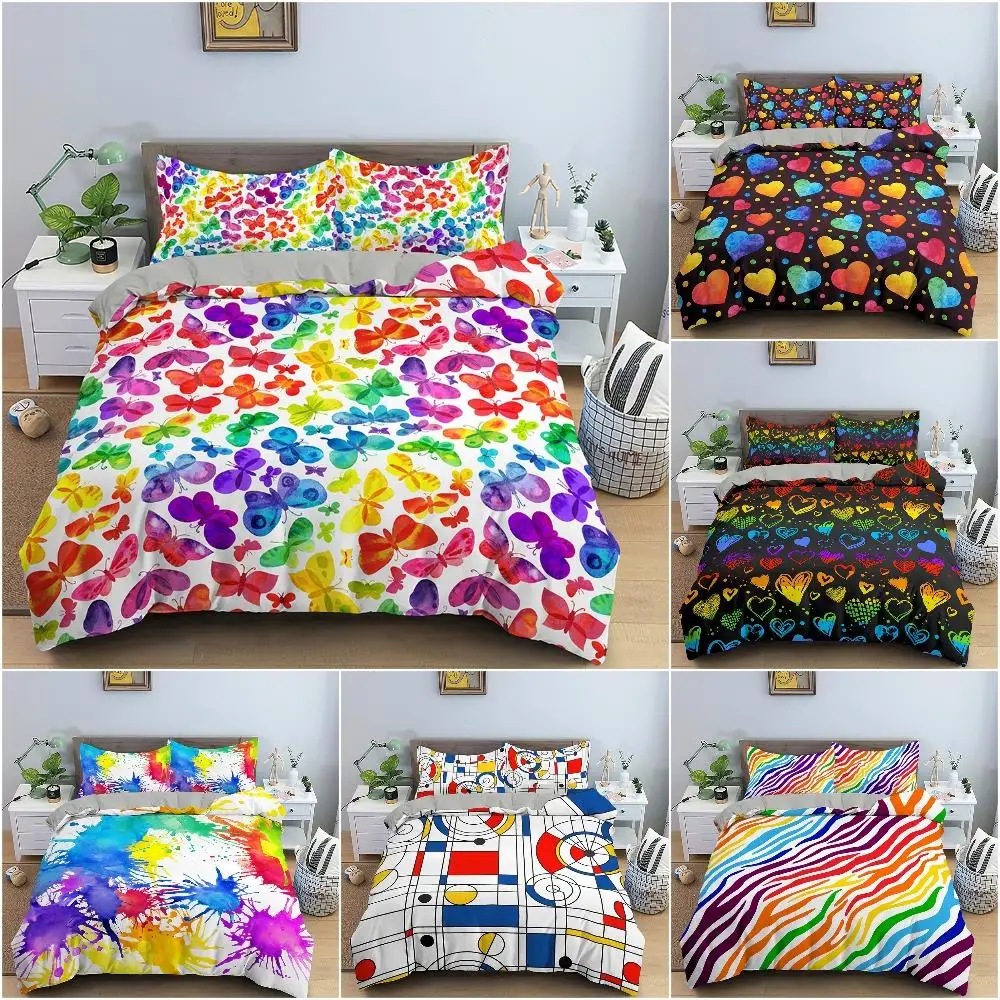 

3D Colorful Geometry Bedding Set Luxury Cozy Duvet Cover Set King Twin Single Size Quilt Cover For Bedroom Home Decor 2/3Pcs