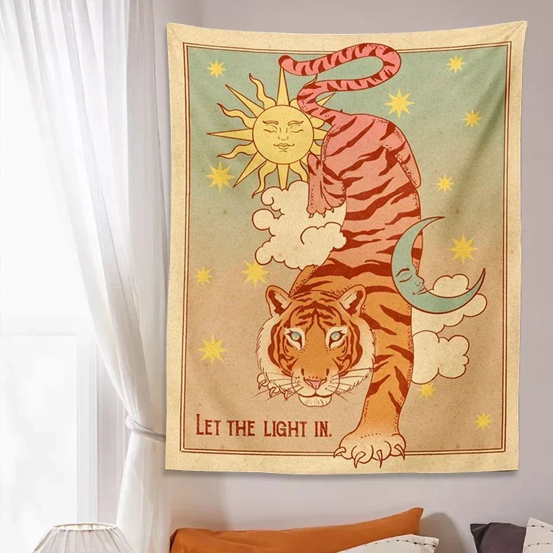 Винтажный гобелен Таро настенная подвеска тигр солнце луна звезда Настенная