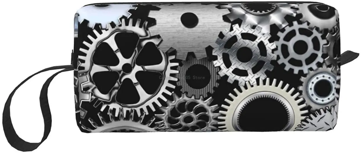 

Mechanical Engineering Gear Travel Cosmetic Bag Pen Pencil Case Portable Toiletry Brush Storage, Multi-Function Makeup Carry