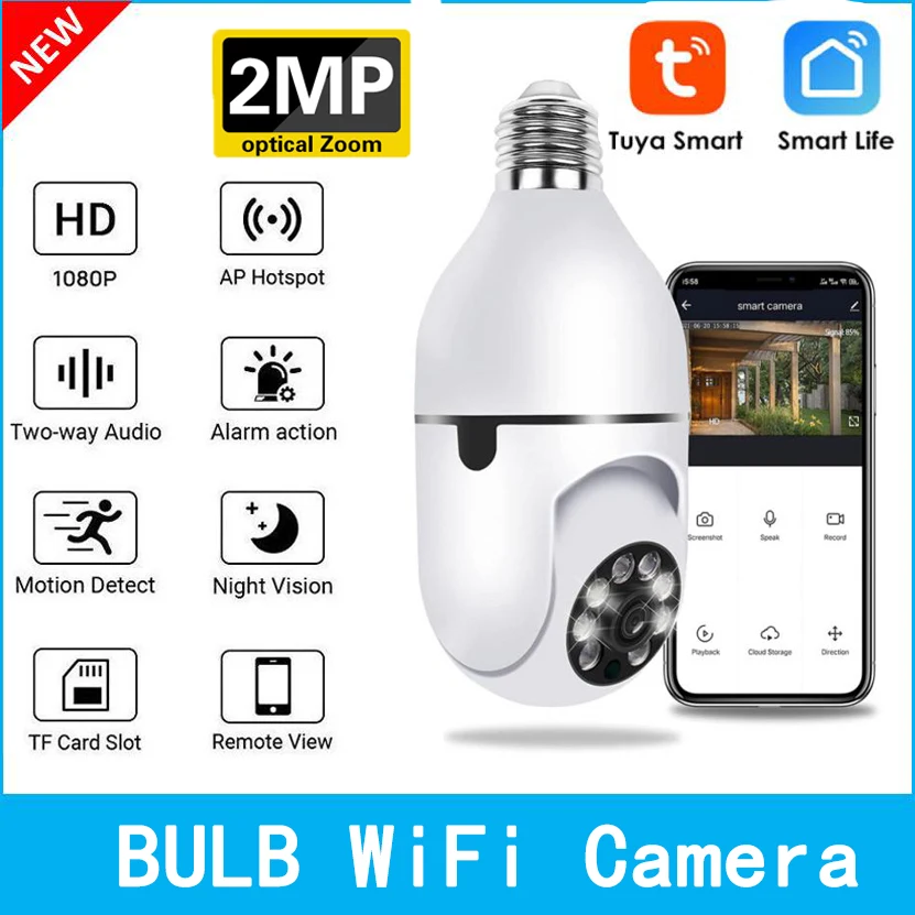 E27 Bulb Surveillance Camera  5MP Tuya  Wifi Night Vision Full Color Auto Human  Indoor Use Remote Control Security Monitor