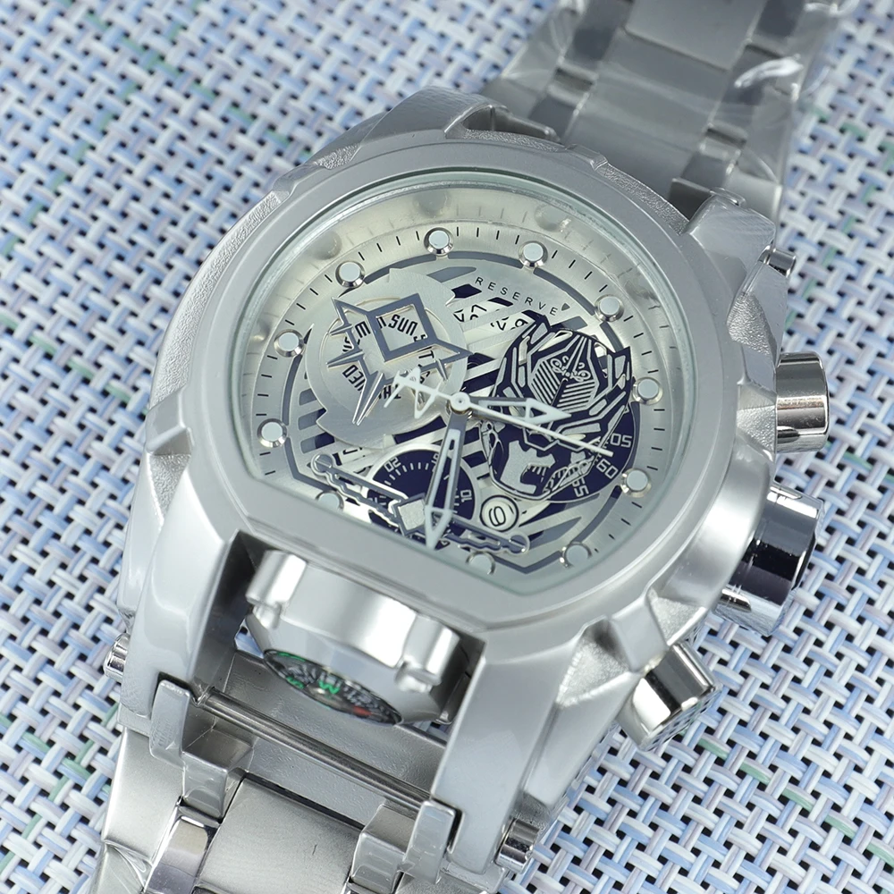 

Оригинальные мужские часы с серебряным циферблатом, из нержавеющей стали