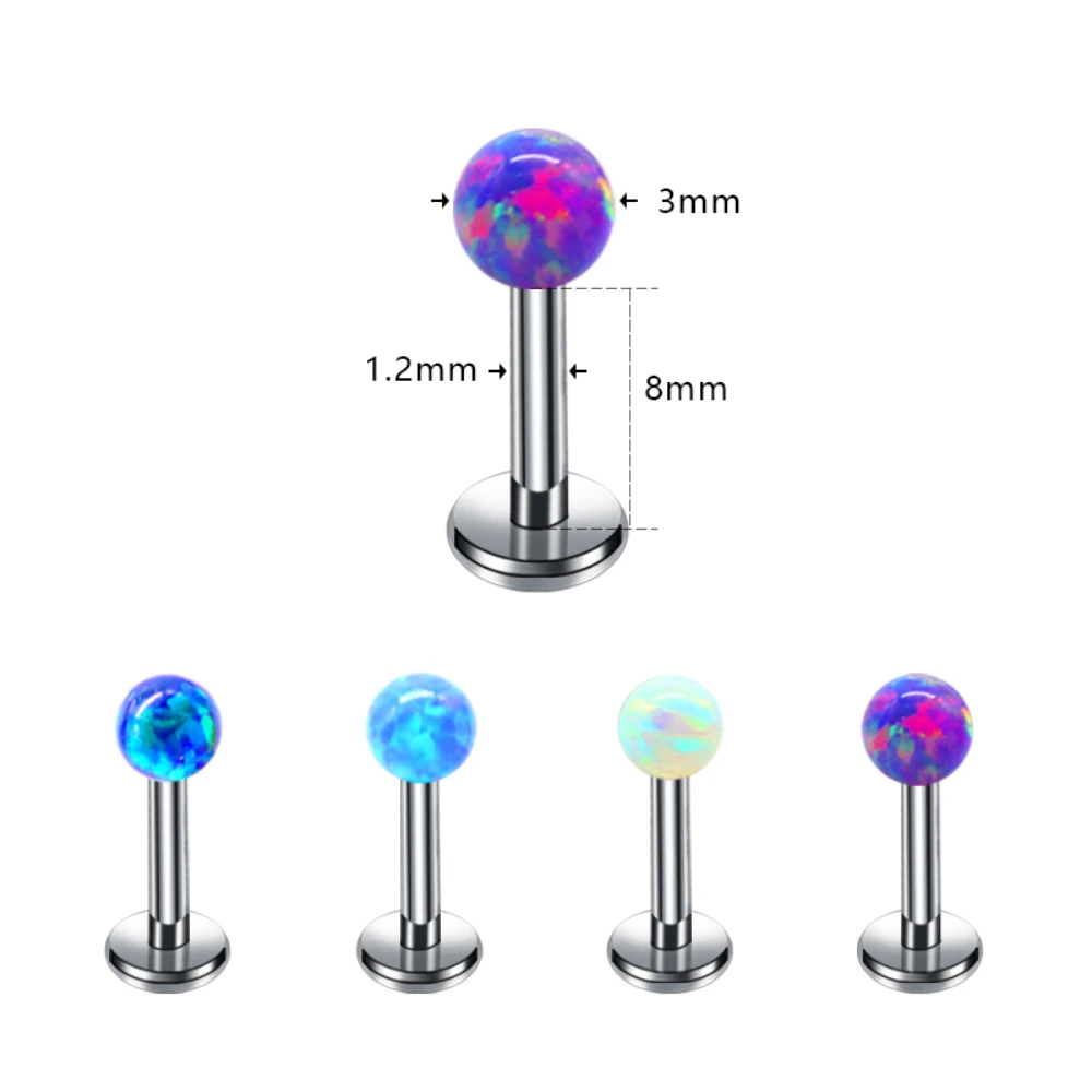 

1PC Hypoallergenic G23 Titanium Opal Stone Labret Stud Ear Cartilage Tragus Helix Piercing Earrings Fashion Body Jewelry