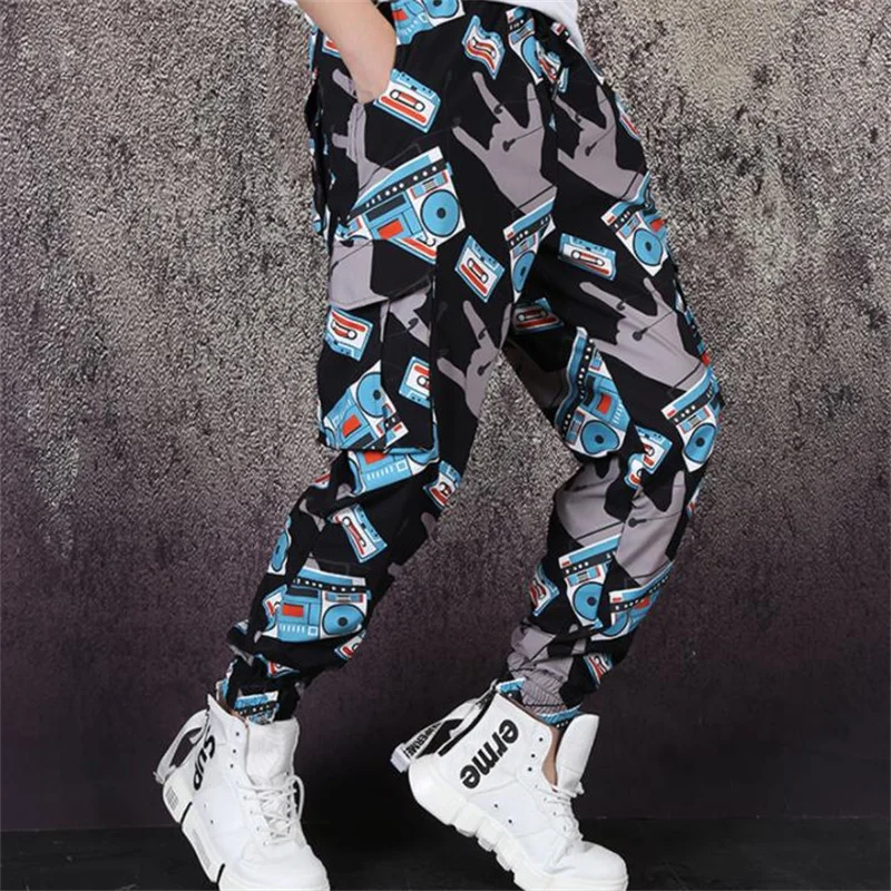 mens loose pants stage personality Vintage tape recorder print pant men trousers singer dance rock fashion street novelty b621