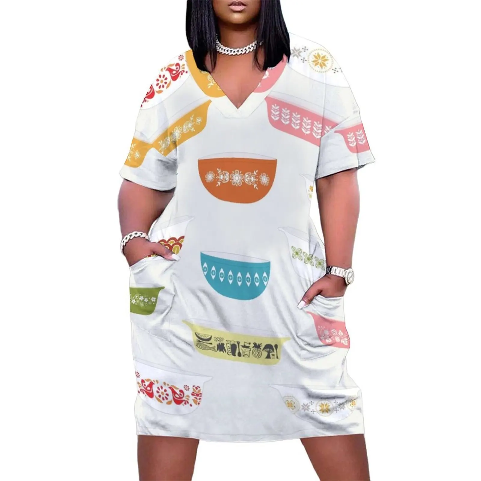 Винтажное свободное платье с карманами из пирекса женские вечерние платья