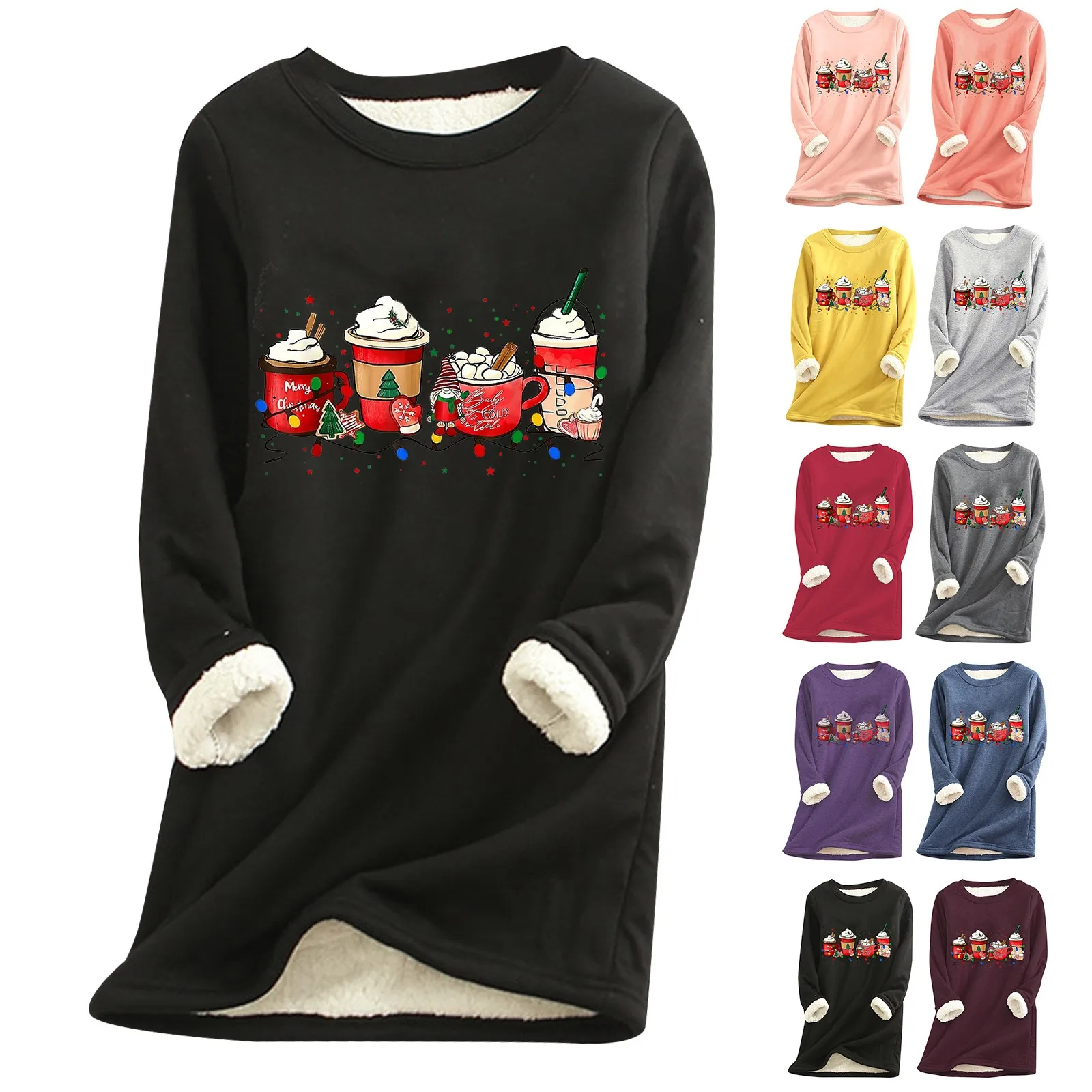 

Merry Christmas Sweatshirt 2023 Winter O Neck Fleece Top Thermal Women Underwear Thick Fleece Santa Xmas New Year Clothing