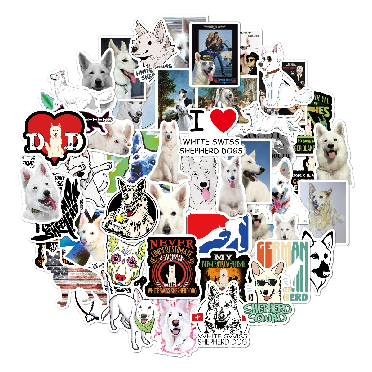 53pcs White Swiss Shepherd Dog Waterproof Stickers Stationery Doodle Sticker