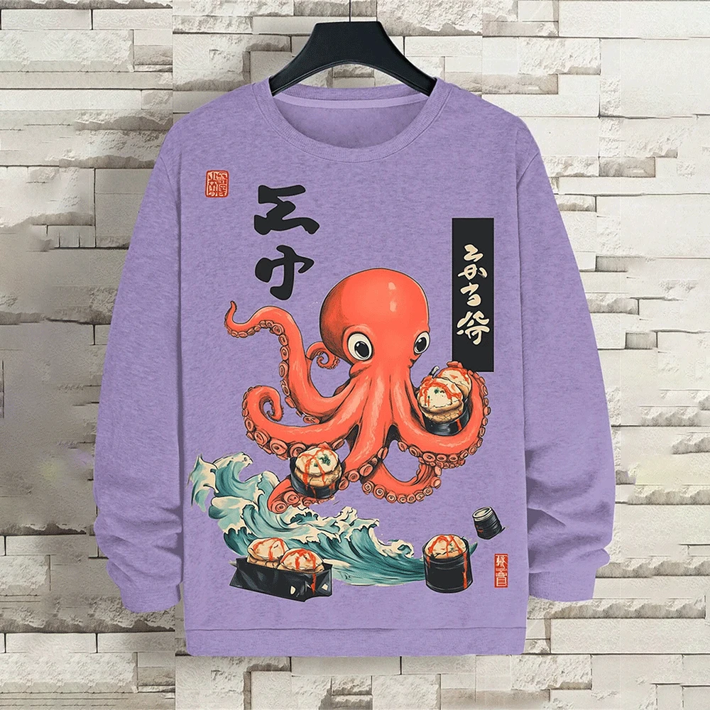 Мужская толстовка с осьминогом и суши принтом в японском стиле осенняя